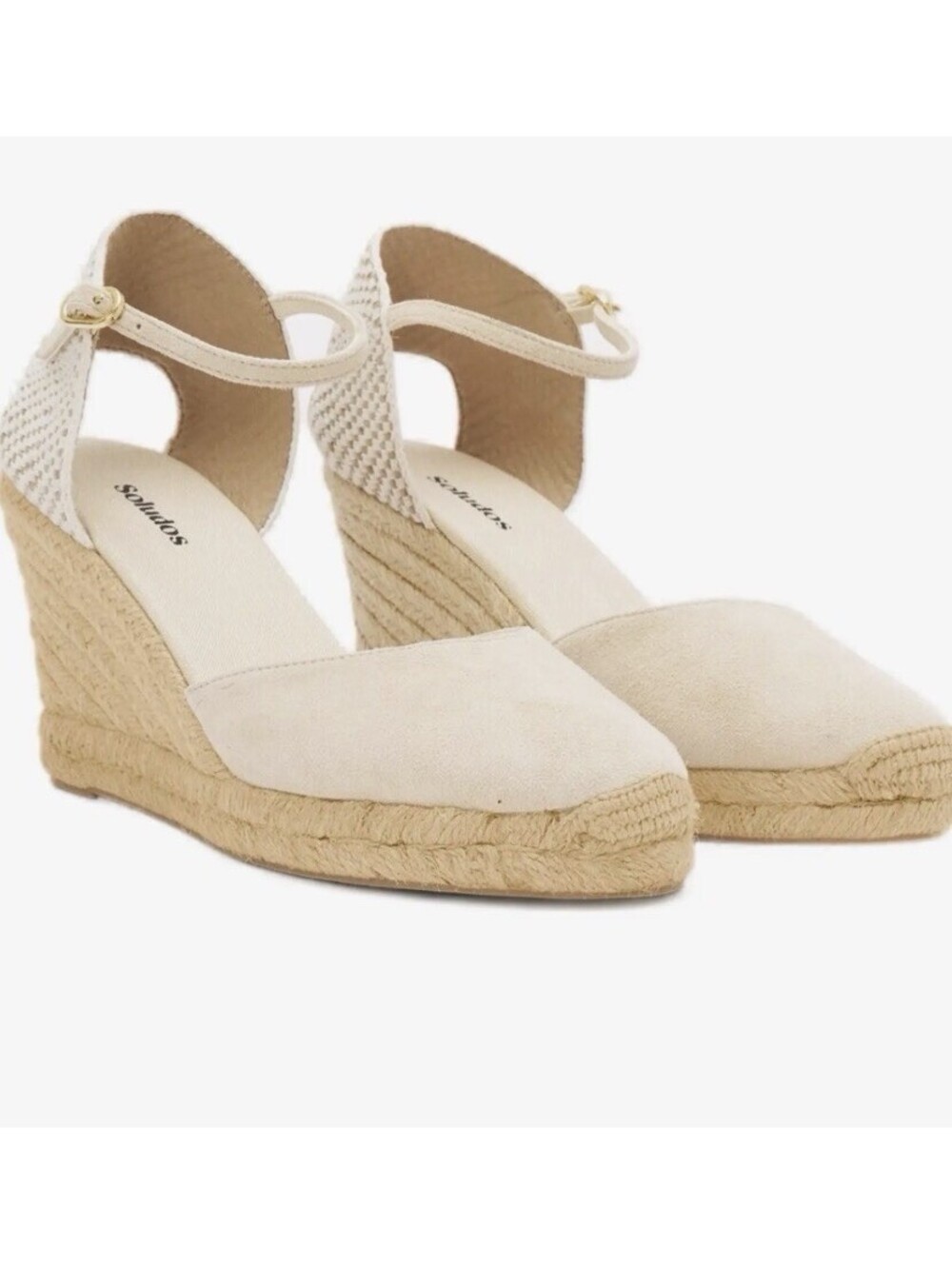 NIB Soludos Women’s Size 7.5 The Marseille Wedge Leather Buckle Espadrille